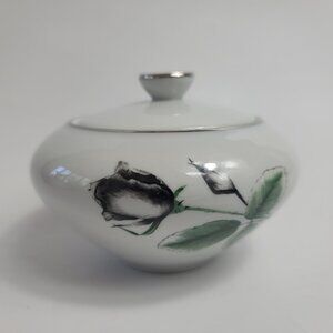 Stonegate Midnight Rose Sugar Bowl with Lid White with Black/Gray Roses